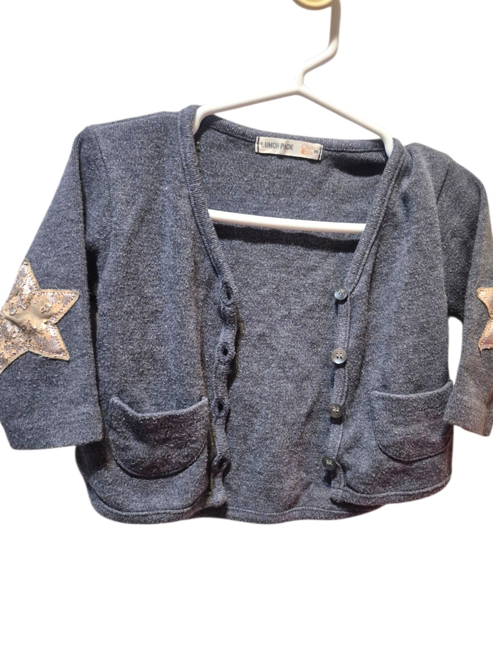 Girls' Navy Star Elbow-Patch Cardigan Sweater